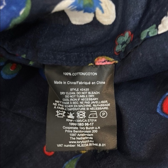 TORY BURCH Pansy Floral Print Button Down Shirt Contrast Collar - Picture 9 of 9